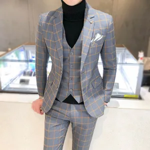 Bonsir Men Dress Blazers Pants Vest 3 Piece Set / Male Wedding New Autumn Business Formal Plaid Suit Luxury Slim Fit Coat Trousers