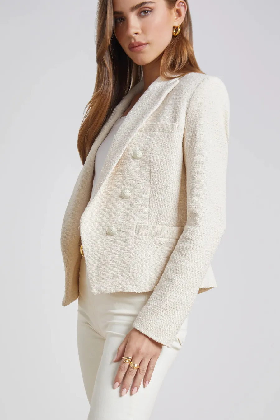 Brooke Open Front Blazer Ecru