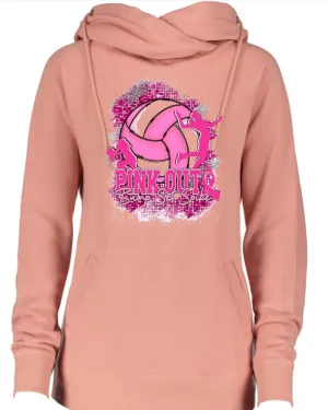 Bump Set Spike Faux Glitter Volleyball Pink Out Breast Cancer Awareness Women's Cowl Double Hood Top