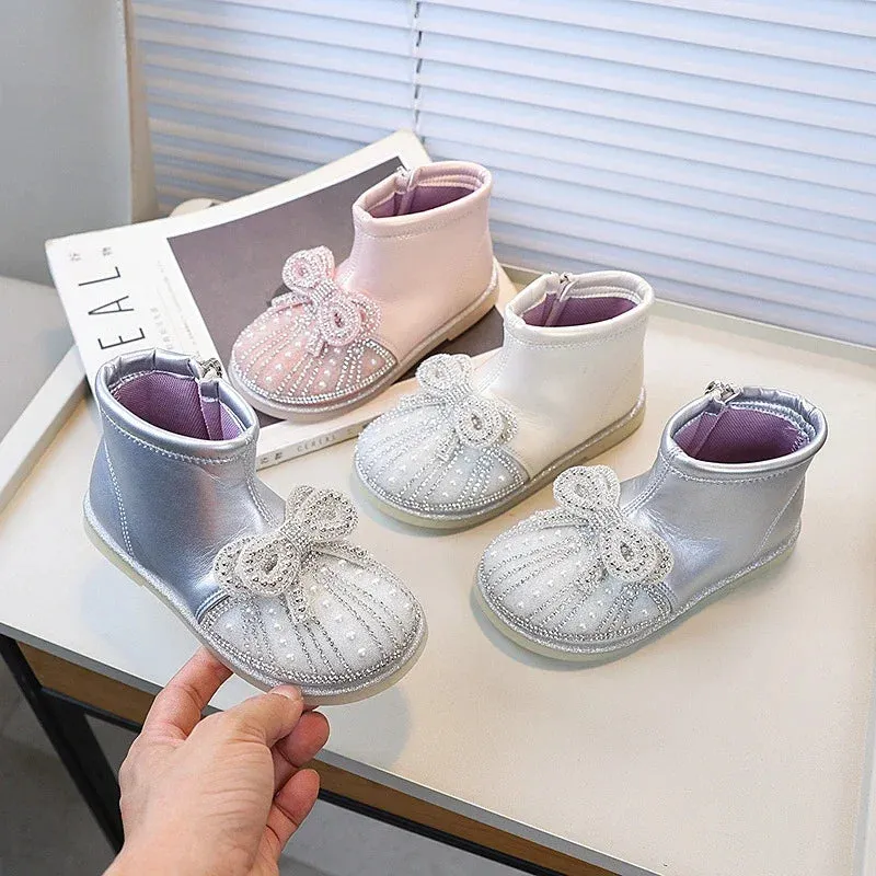 Children's Casual Shoes: Girls Ankle Boots with Sweet Bow - TSS249