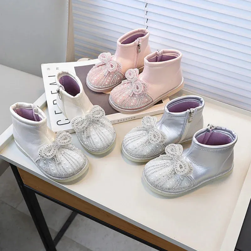 Children's Casual Shoes: Girls Ankle Boots with Sweet Bow - TSS249