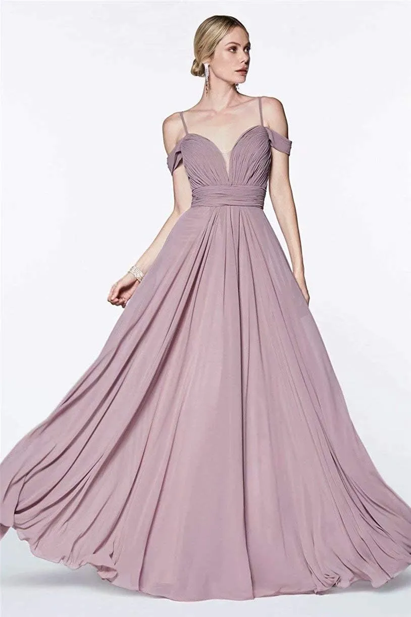Cold Shoulder Bridesmaid Dresses for Women Juniors Pleated Chiffon Formal Prom Evening Gown