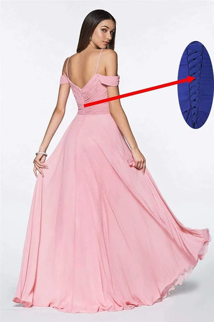 Cold Shoulder Bridesmaid Dresses for Women Juniors Pleated Chiffon Formal Prom Evening Gown