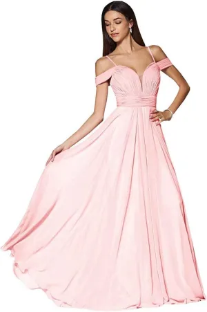 Cold Shoulder Bridesmaid Dresses for Women Juniors Pleated Chiffon Formal Prom Evening Gown