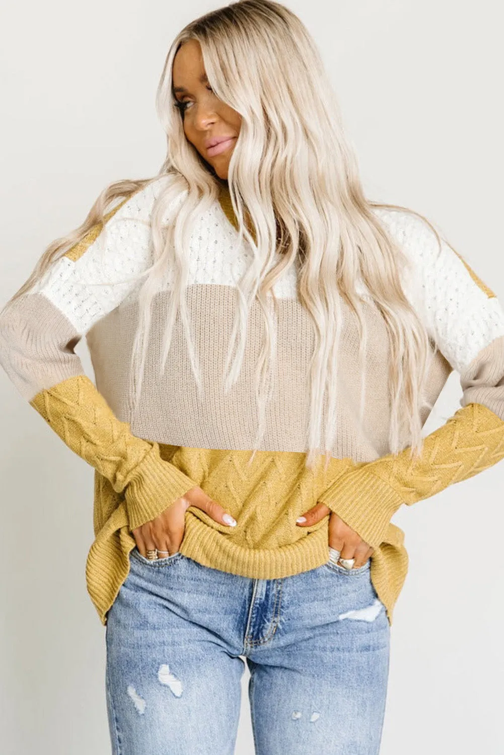 Color Block Patchwork Knit Sweater