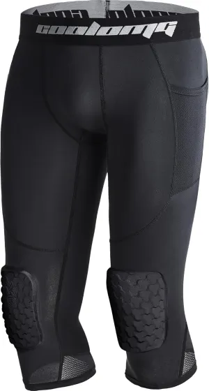 COOLOMG Men Basketball Leggings with Knee Pads Capri Padded Compression Pants Athletic Tights