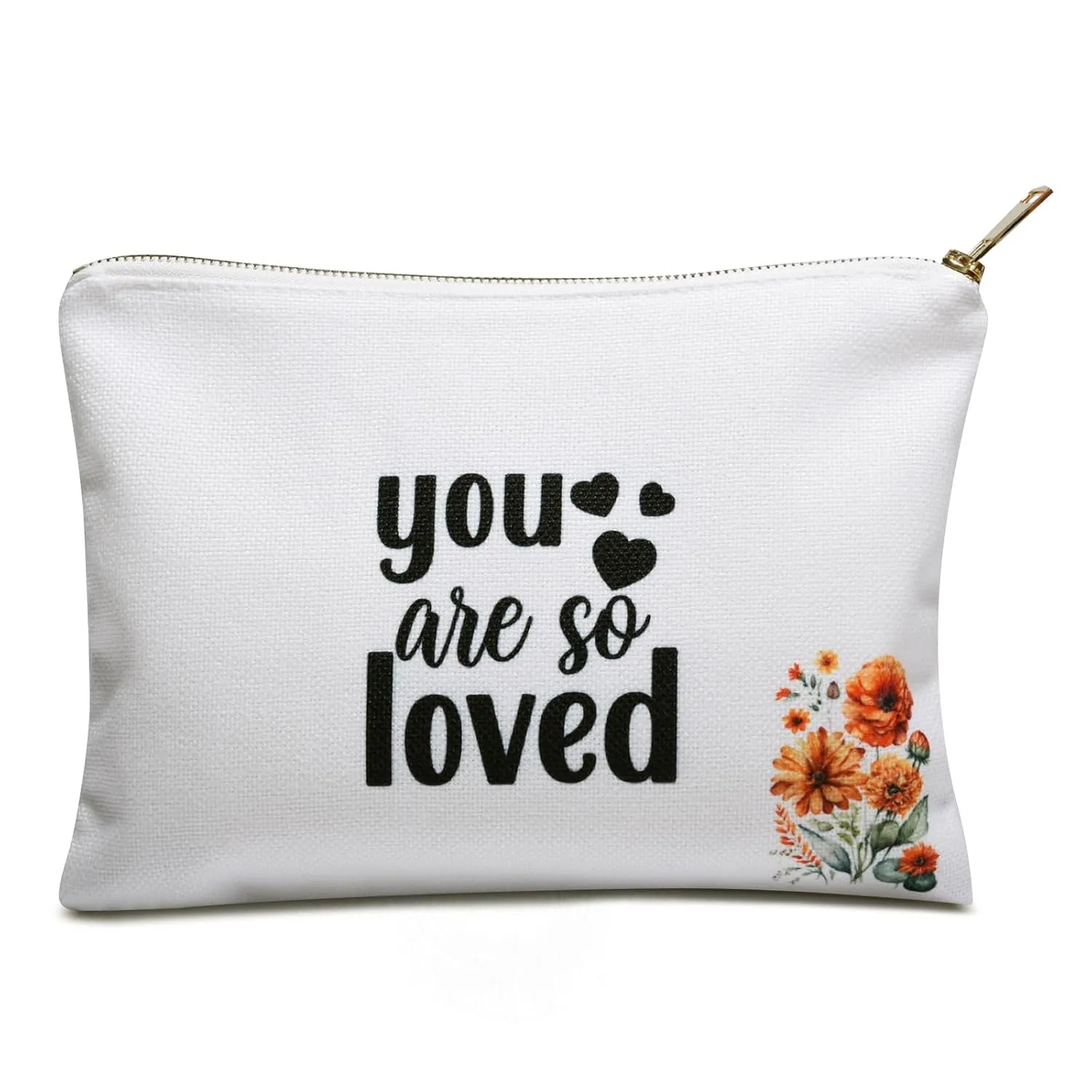 Cosmetic Bag, Female Friendship Gift, Medium Travel Linen Makeup Bag, You are So Loved, Linen Cotton Fabric White Toiletry Bag, Pouch, Birthday Gift Bag for Woman