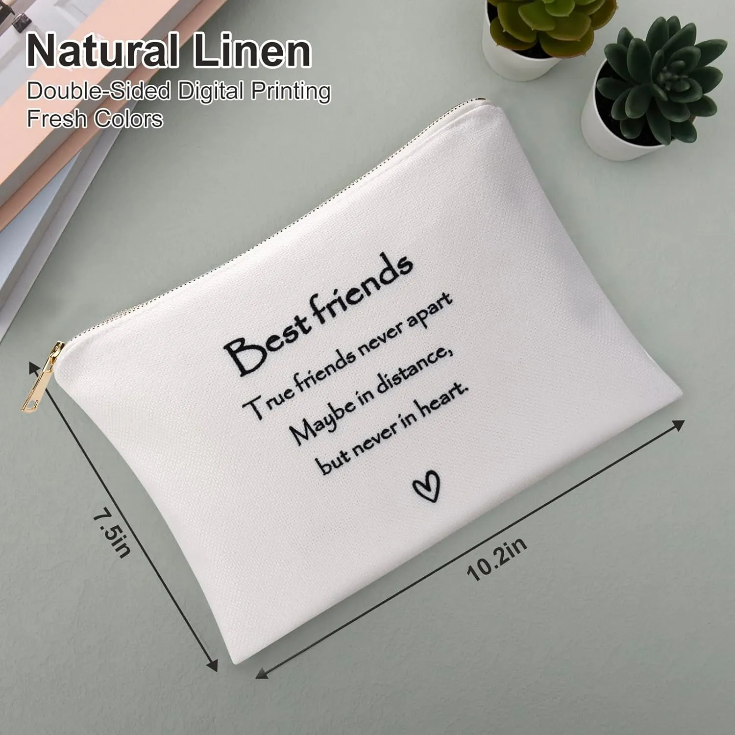 Cosmetic Bag, True Friends Never Apart. True Best Friends Gifts for Women, Sister Bag, Makeup Toiletry Bag, Clutch, Meaningful Holiday Birthday Wedding Gift for Best Friends from Soul Friend