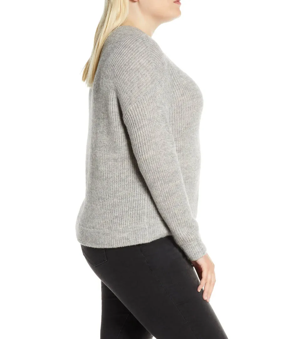 CURVE PLUS LONG SLEEVE O-NECK SWEATER GREY