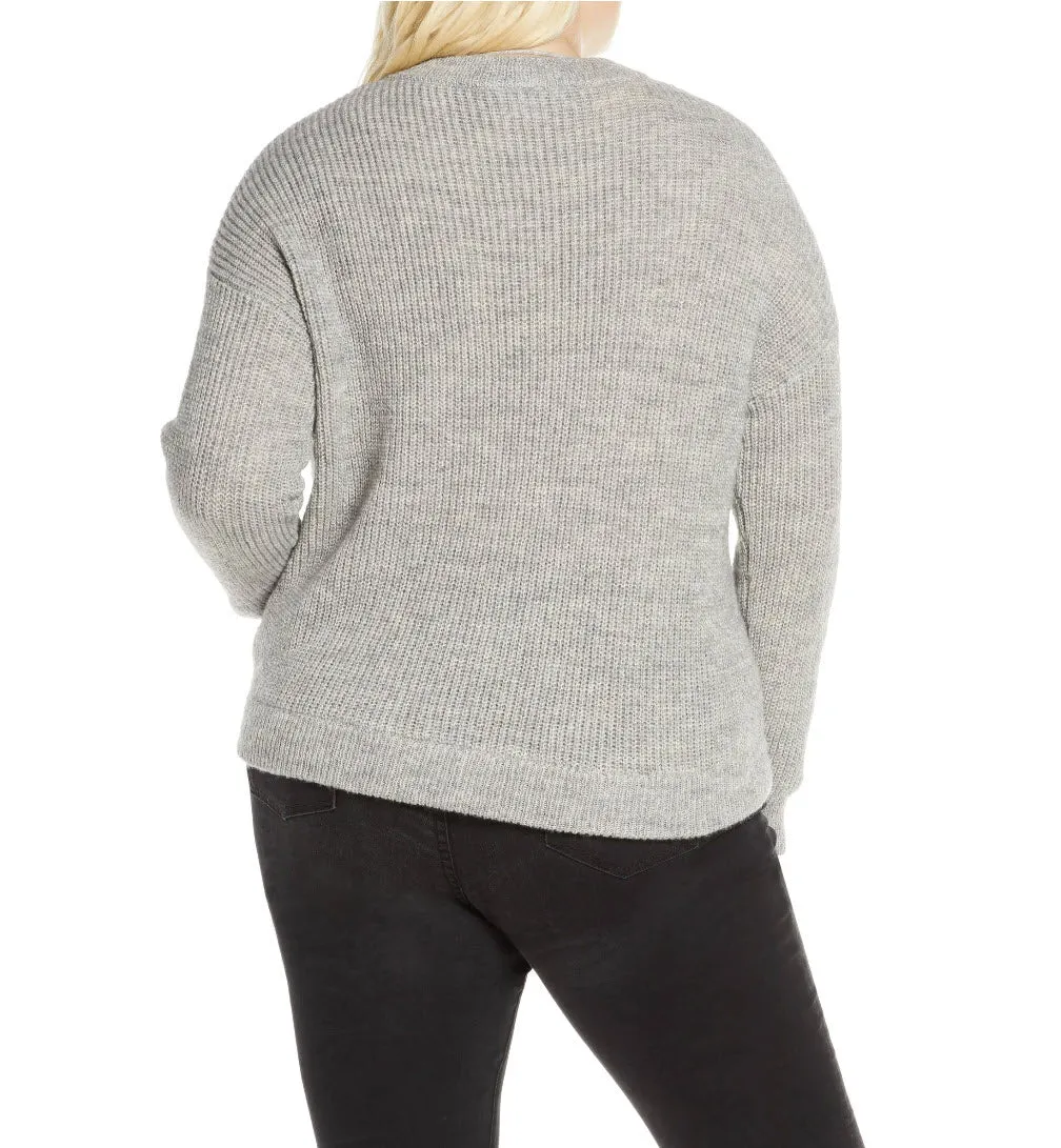 CURVE PLUS LONG SLEEVE O-NECK SWEATER GREY