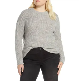 CURVE PLUS LONG SLEEVE O-NECK SWEATER GREY