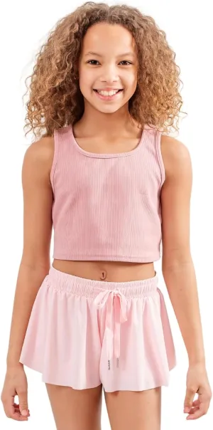 Dancina Girls Ombre Butterfly Shorts - Flowy Athletic 2-in-1 Preppy Skorts with Inner Pockets and Liner for Kids Ages 2-16