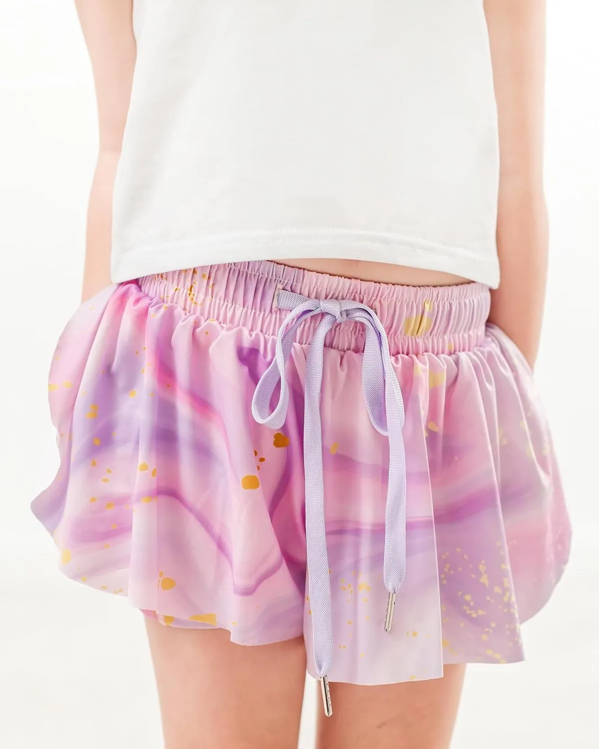 Dancina Girls Ombre Butterfly Shorts - Flowy Athletic 2-in-1 Preppy Skorts with Inner Pockets and Liner for Kids Ages 2-16