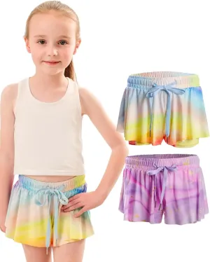 Dancina Girls Ombre Butterfly Shorts - Flowy Athletic 2-in-1 Preppy Skorts with Inner Pockets and Liner for Kids Ages 2-16