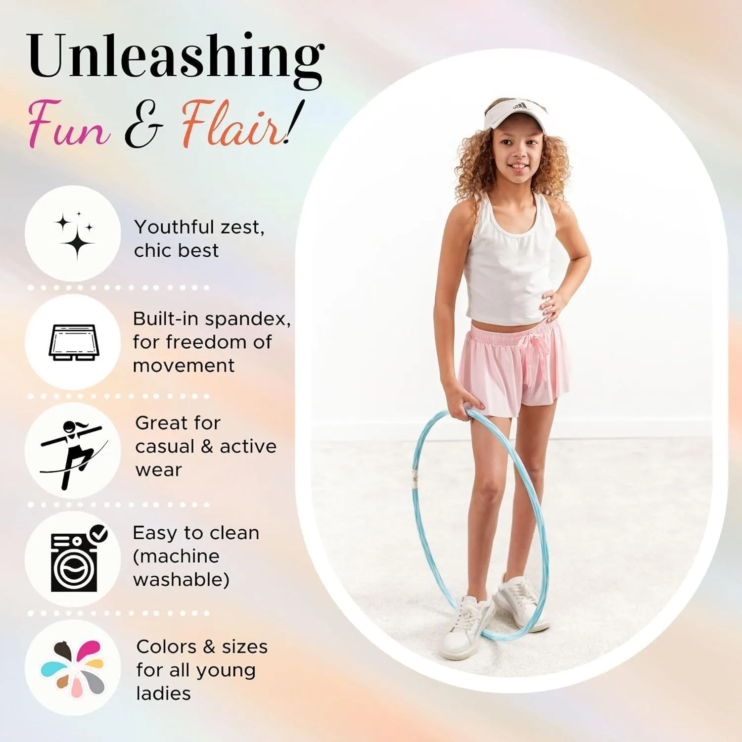 Dancina Girls Ombre Butterfly Shorts - Flowy Athletic 2-in-1 Preppy Skorts with Inner Pockets and Liner for Kids Ages 2-16