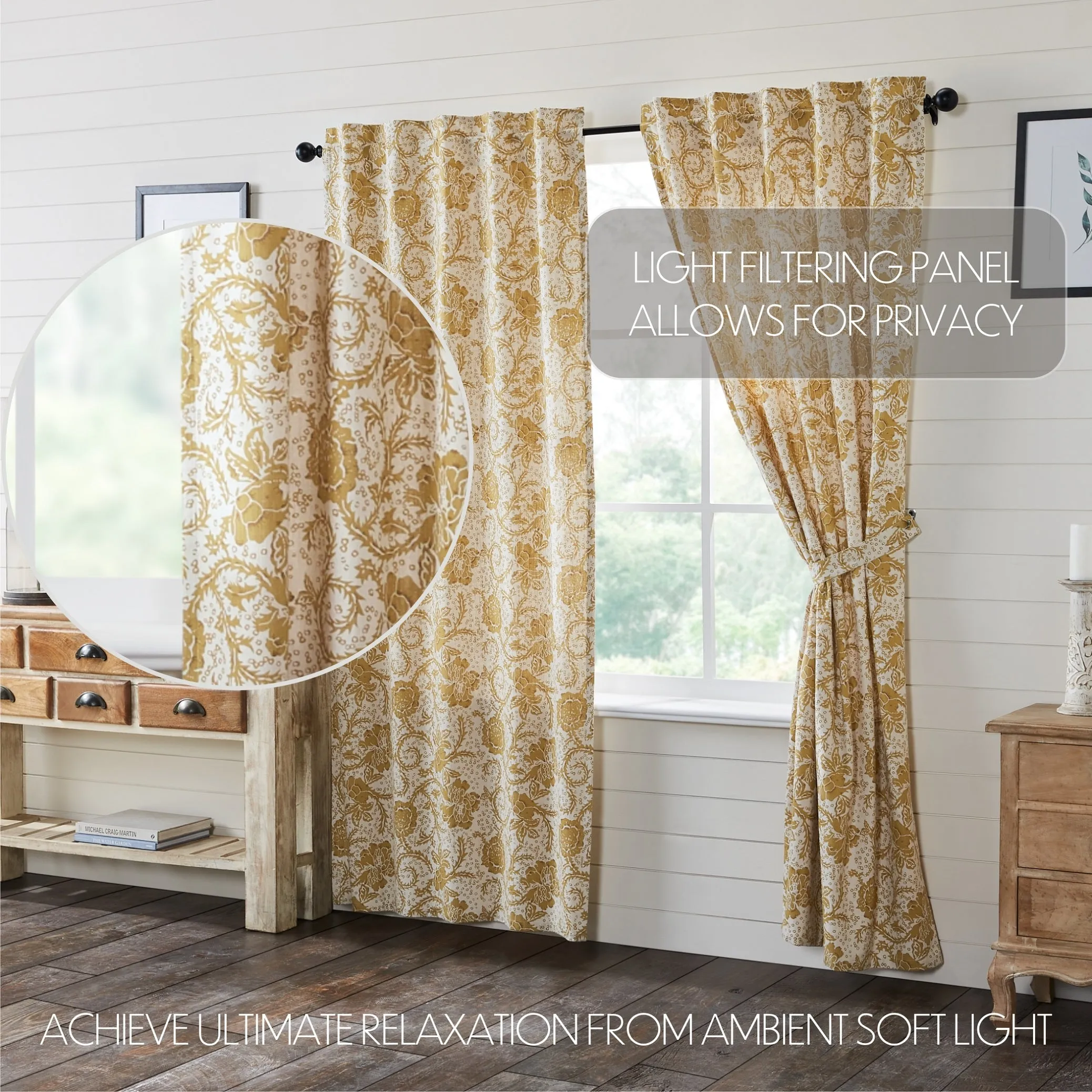 Dorset Gold Floral Panel Curtain Set of 2 84"x40" VHC Brands