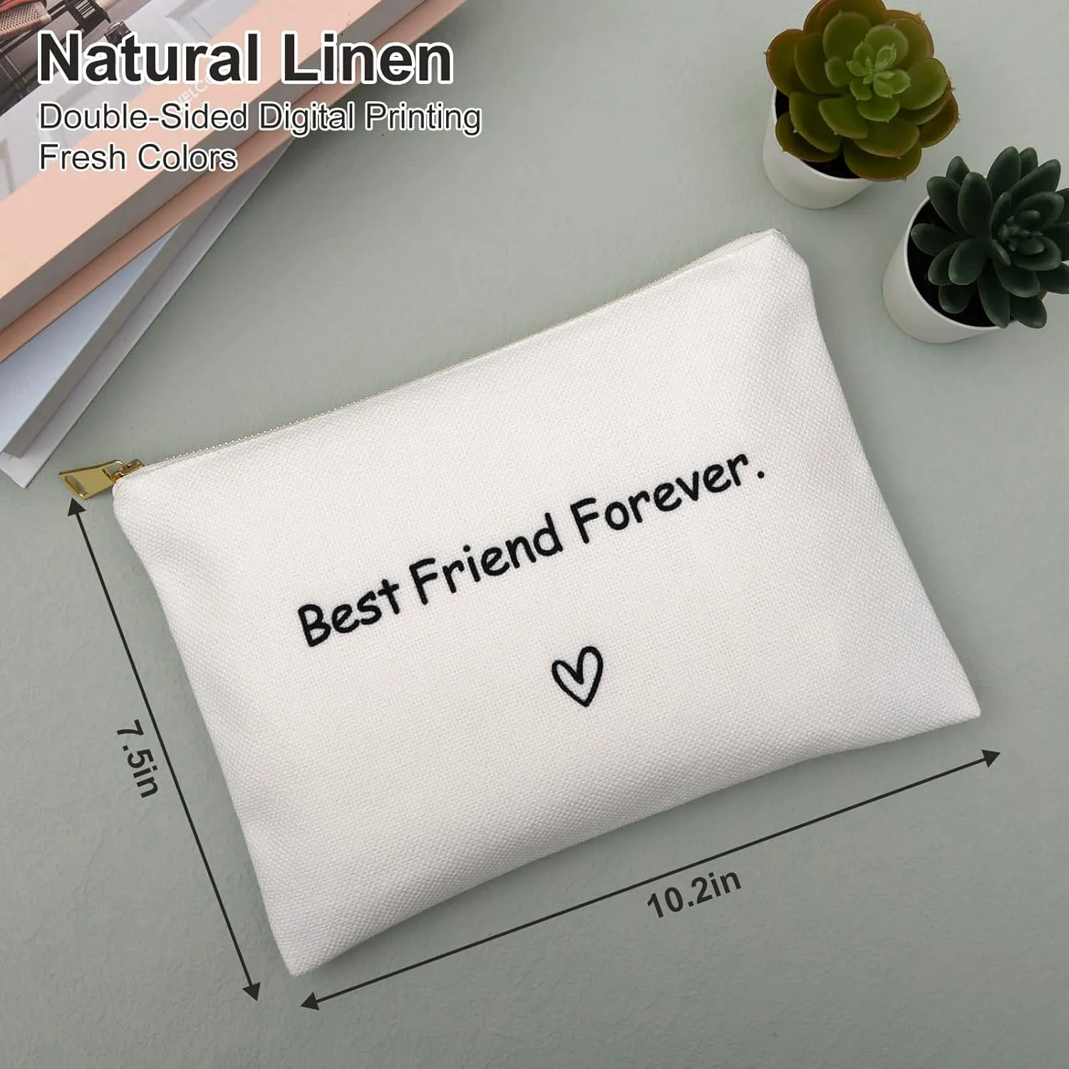 Double Sided Printed Linen Cosmetic Bag, Toiletry Bag for Women, Sisters Bag Gift from Sister, Makeup Bag to My Best Friend forever, Friendship Handmade Clutches, Bridesmaids Gift