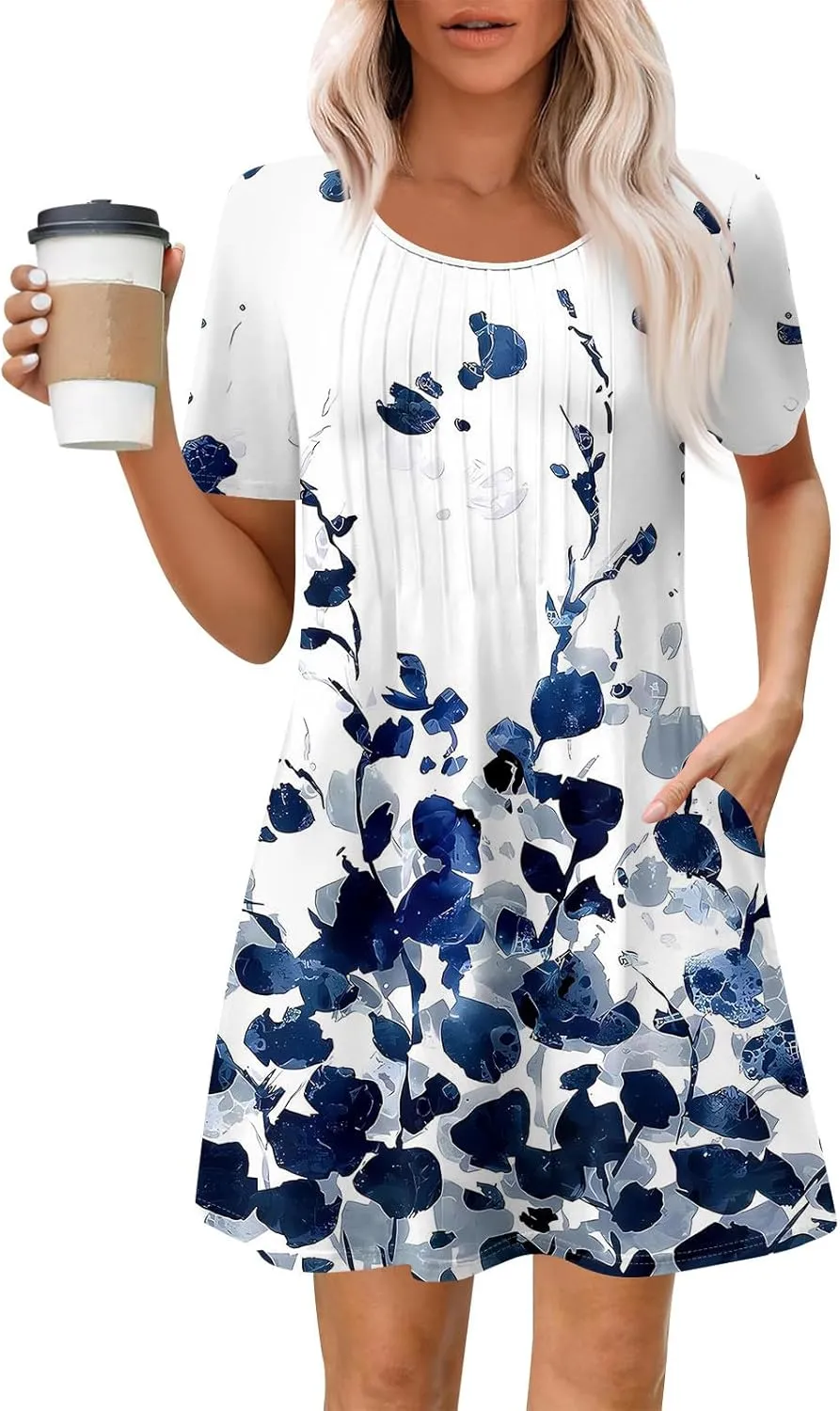 Dresses for Women 2025 Cute Boho Floral Sundress Crew Neck Short Sleeve Beach Dress Swimsuit Coverup with Pockets