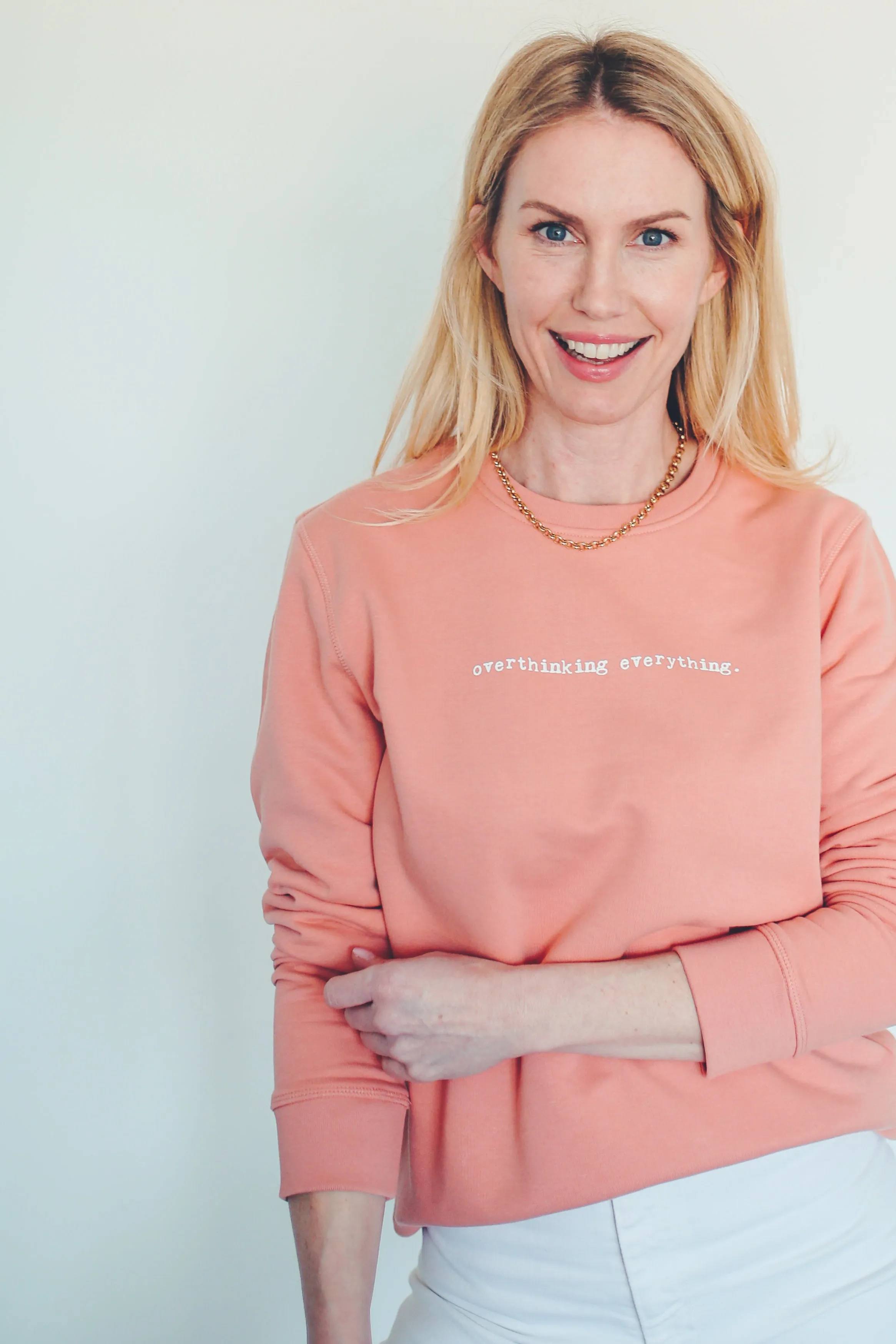 Dusty Rose & White Overthinking Everything Sweatshirt