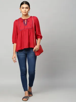 Embroidered Viscose Dobby Top