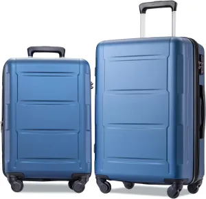 Expanable Spinner Wheel 2 Piece Luggage Set ABS Lightweight Suitcase with TSA Lock, 20inch 24inch, Hard Case Luggage with Spinner Wheels (Blue)