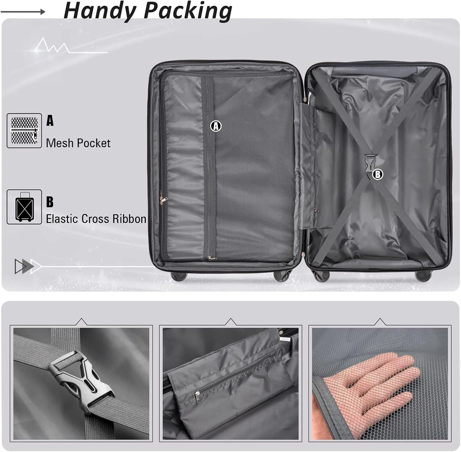 Expanable Spinner Wheel 2 Piece Luggage Set ABS Lightweight Suitcase with TSA Lock, 20inch 24inch, Hard Case Luggage with Spinner Wheels (Dark Gray)