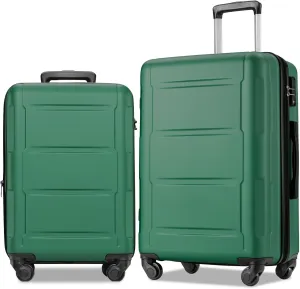 Expanable Spinner Wheel 2 Piece Luggage Set ABS Lightweight Suitcase with TSA Lock, 20inch 24inch, Hard Case Luggage with Spinner Wheels (Green)
