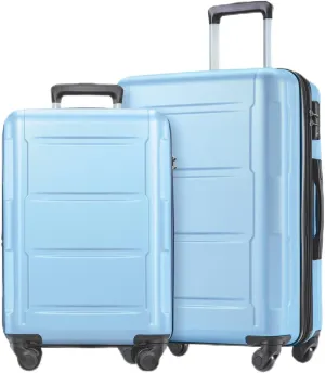 Expanable Spinner Wheel 2 Piece Luggage Set ABS Lightweight Suitcase with TSA Lock, 20inch 24inch, Hard Case Luggage with Spinner Wheels (Light Blue)