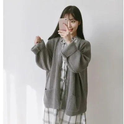 FashionSierra - Loose V Neck Slim Knit Sweater Warm Cardigan
