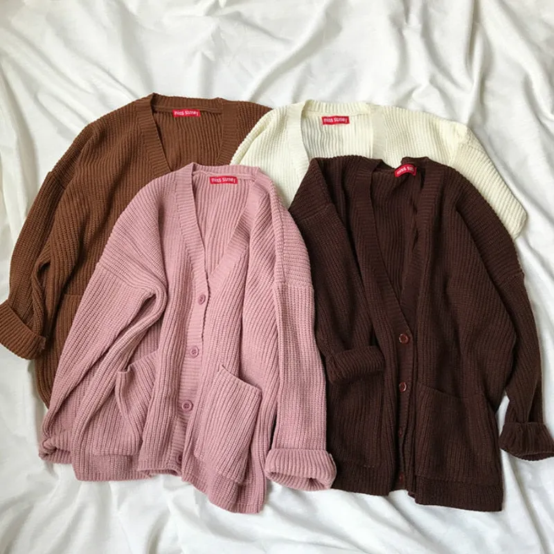 FashionSierra - Loose V Neck Slim Knit Sweater Warm Cardigan
