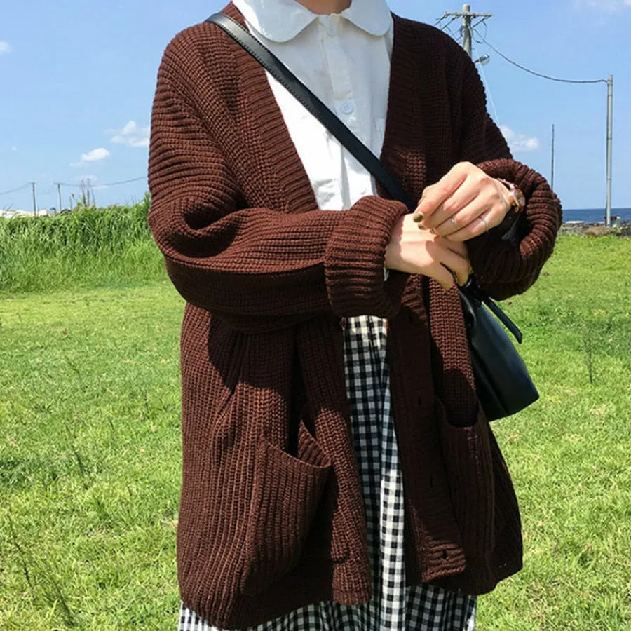 FashionSierra - Loose V Neck Slim Knit Sweater Warm Cardigan