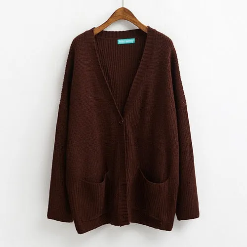 FashionSierra - Loose V Neck Slim Knit Sweater Warm Cardigan