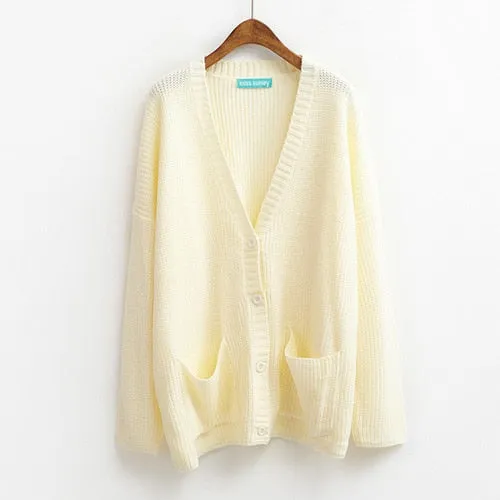 FashionSierra - Loose V Neck Slim Knit Sweater Warm Cardigan