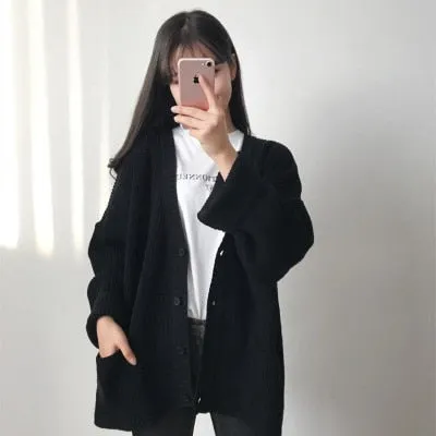 FashionSierra - Loose V Neck Slim Knit Sweater Warm Cardigan