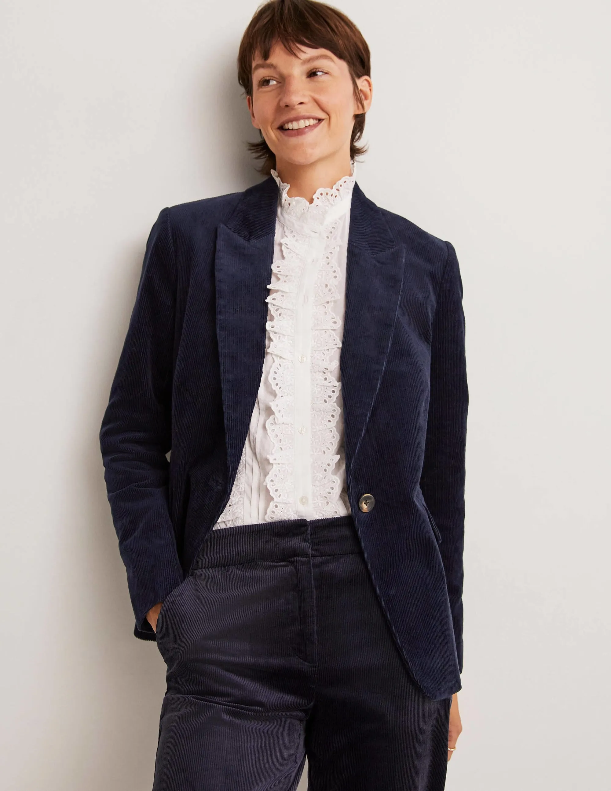 Fitted Corduroy Blazer-Navy