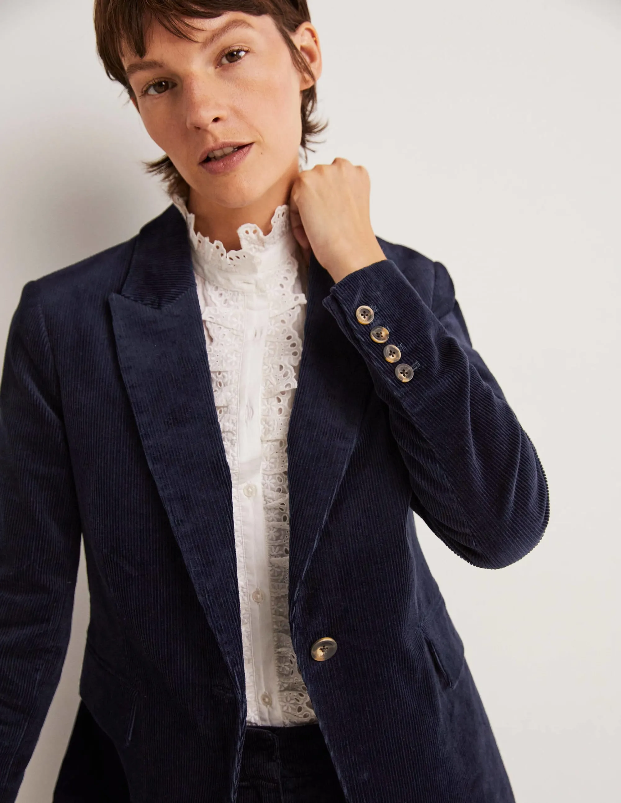 Fitted Corduroy Blazer-Navy