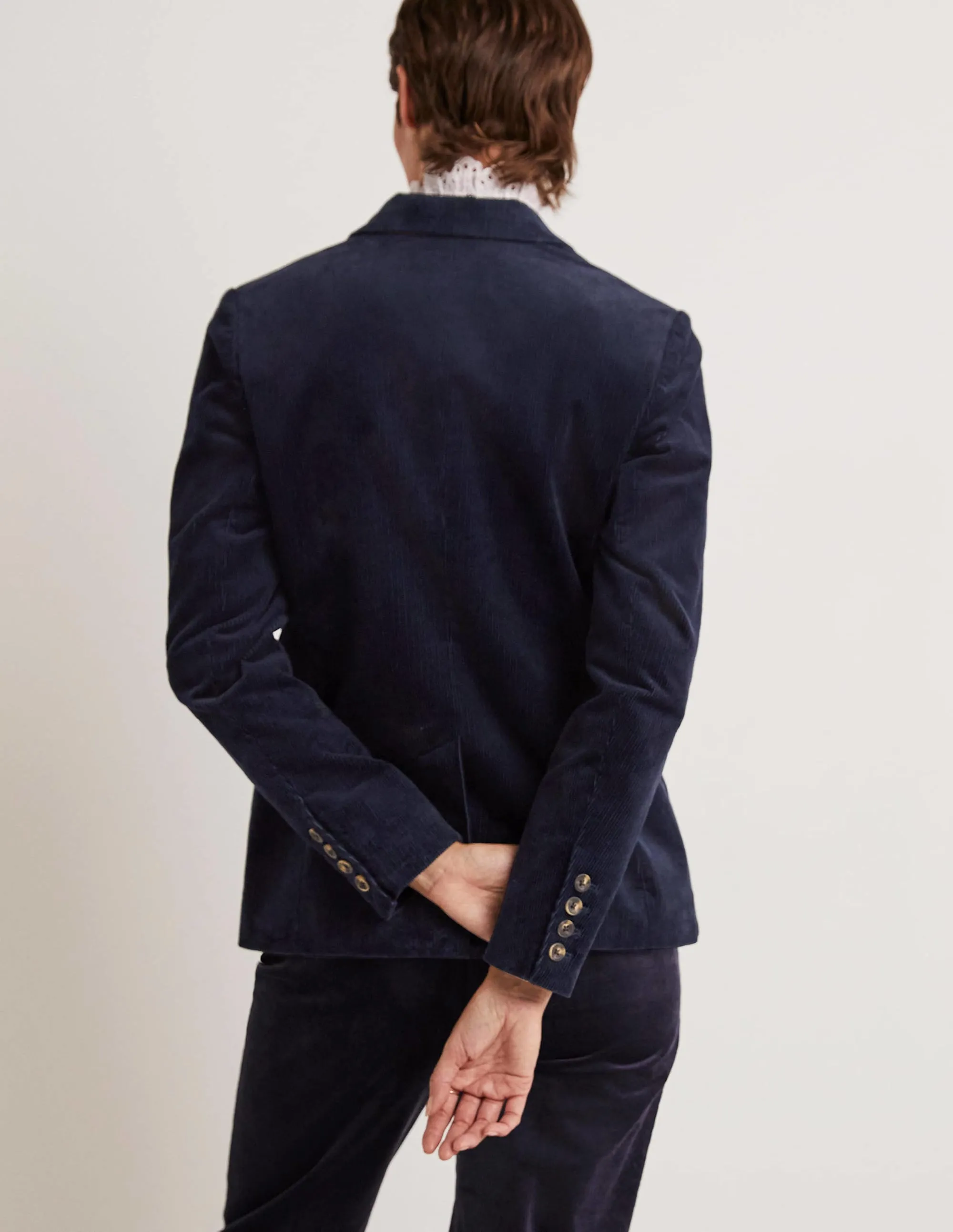 Fitted Corduroy Blazer-Navy