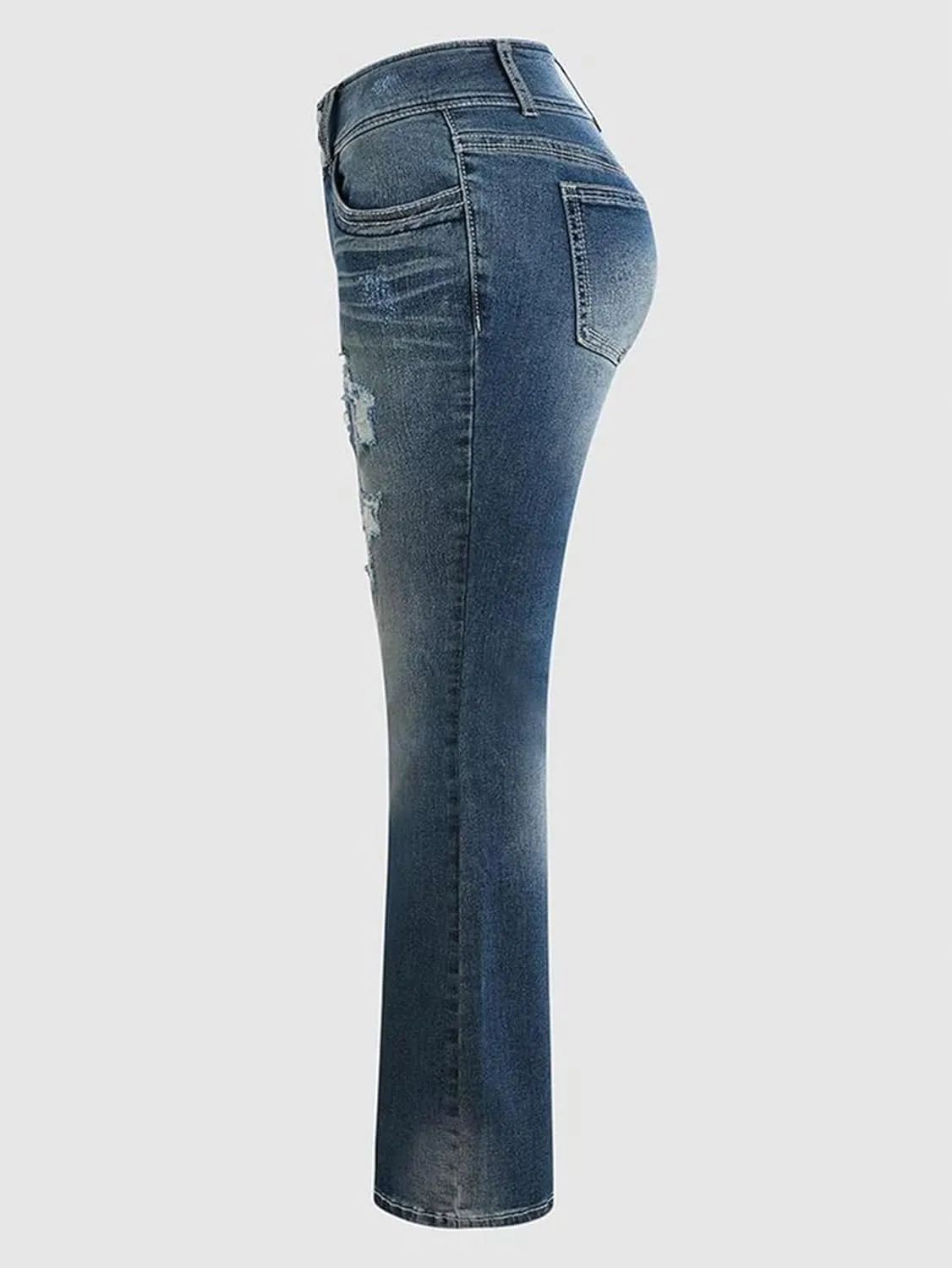 Flamingals Low Rise Ripped Bootcut Wide Leg Jeans for Women Stretchy Denim Pants