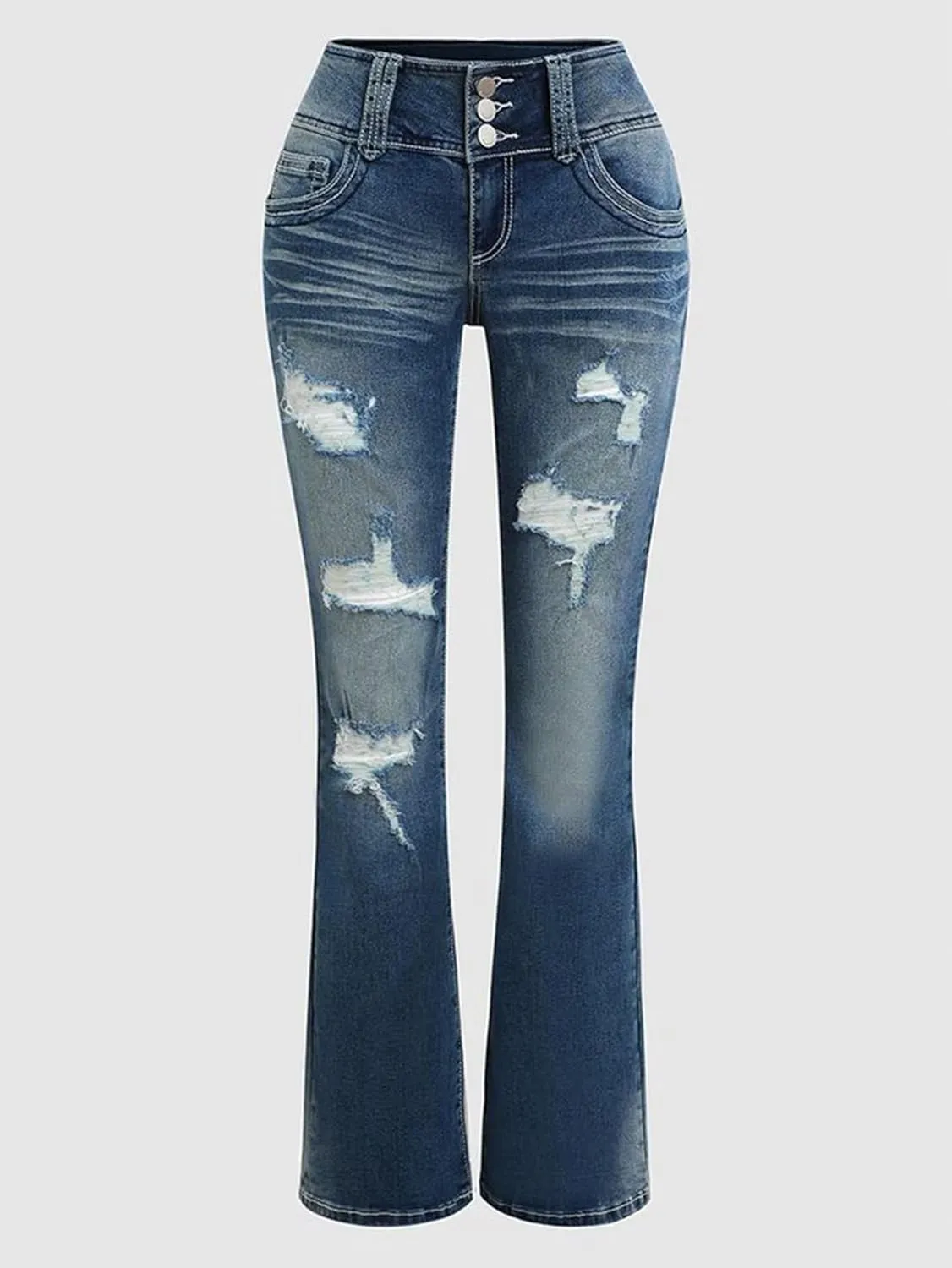 Flamingals Low Rise Ripped Bootcut Wide Leg Jeans for Women Stretchy Denim Pants