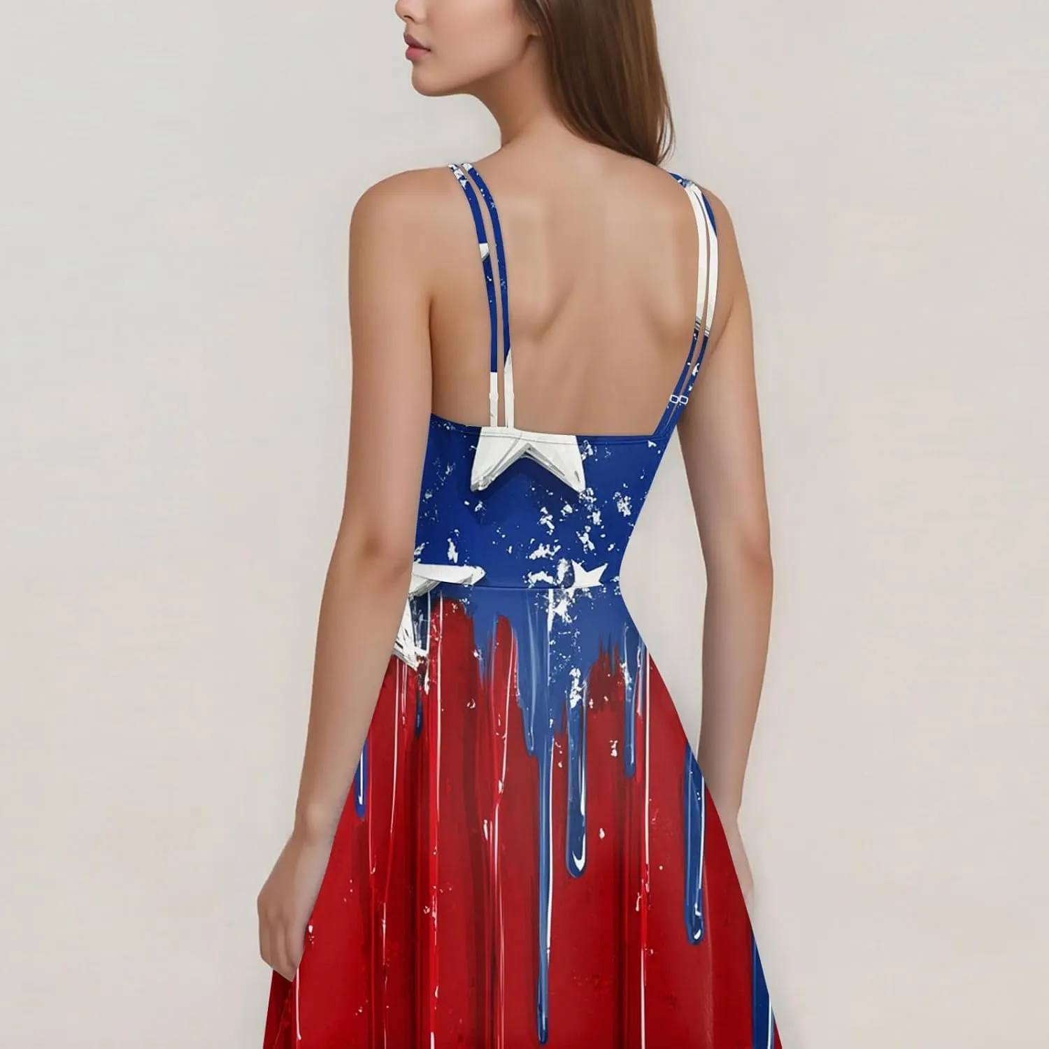Fourth of July Dresses for Women Midi Red White and Blue Dress Sleeveless Patriotic Dresses Holiday Festival Dress