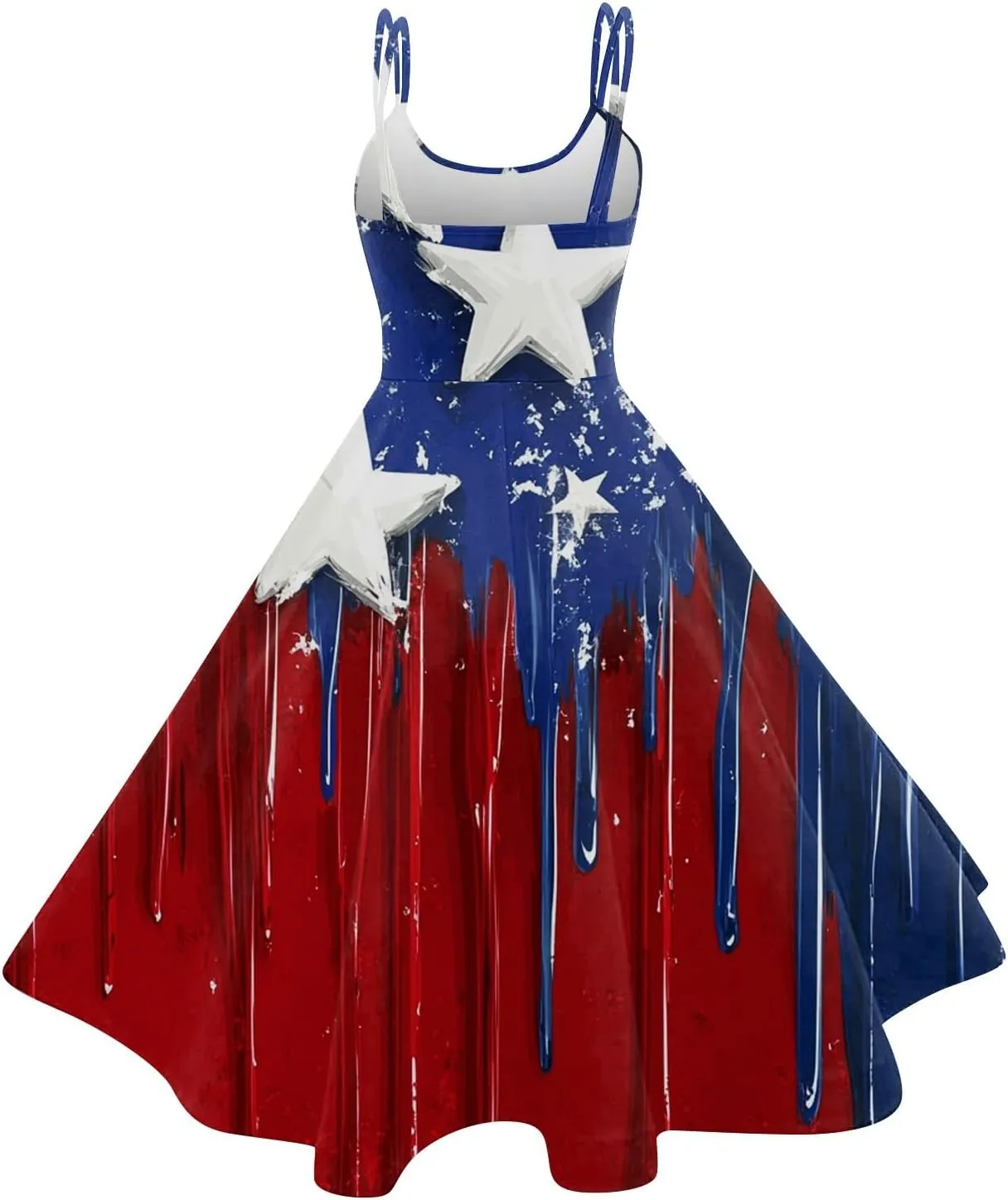 Fourth of July Dresses for Women Midi Red White and Blue Dress Sleeveless Patriotic Dresses Holiday Festival Dress