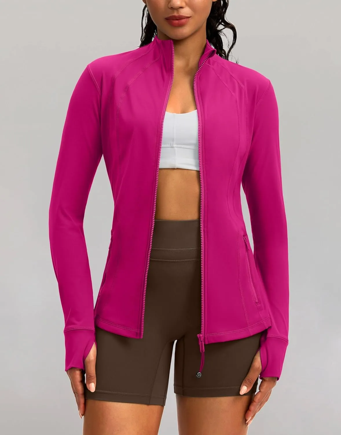 G Gradual Women's Zip Up Workout Jackets with Pockets Slim Fit Cottony Soft Jacket for Running Athletic Yoga