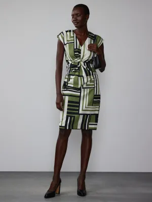 Geometric Print Twist Front Midi Dress