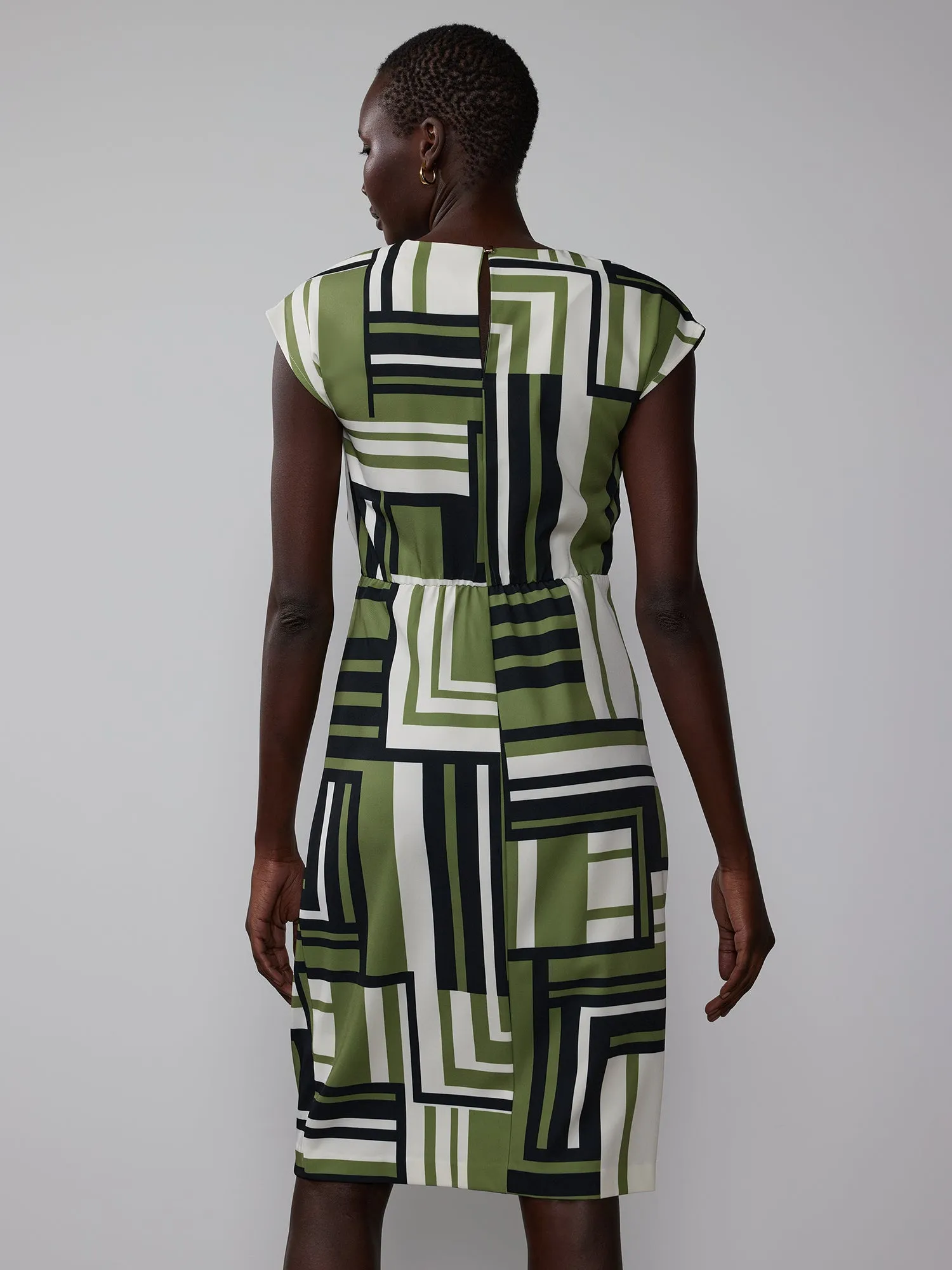 Geometric Print Twist Front Midi Dress