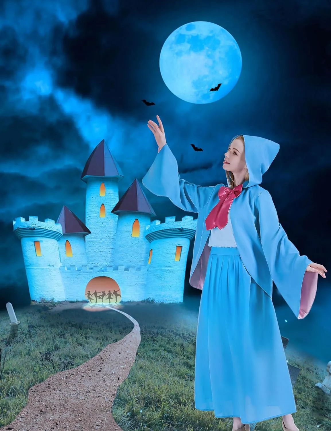 Godmother Costume for Women Adult Halloween Outfit Plus Size Girls with Dress Hooded Cloak Cape for Cosplay Party