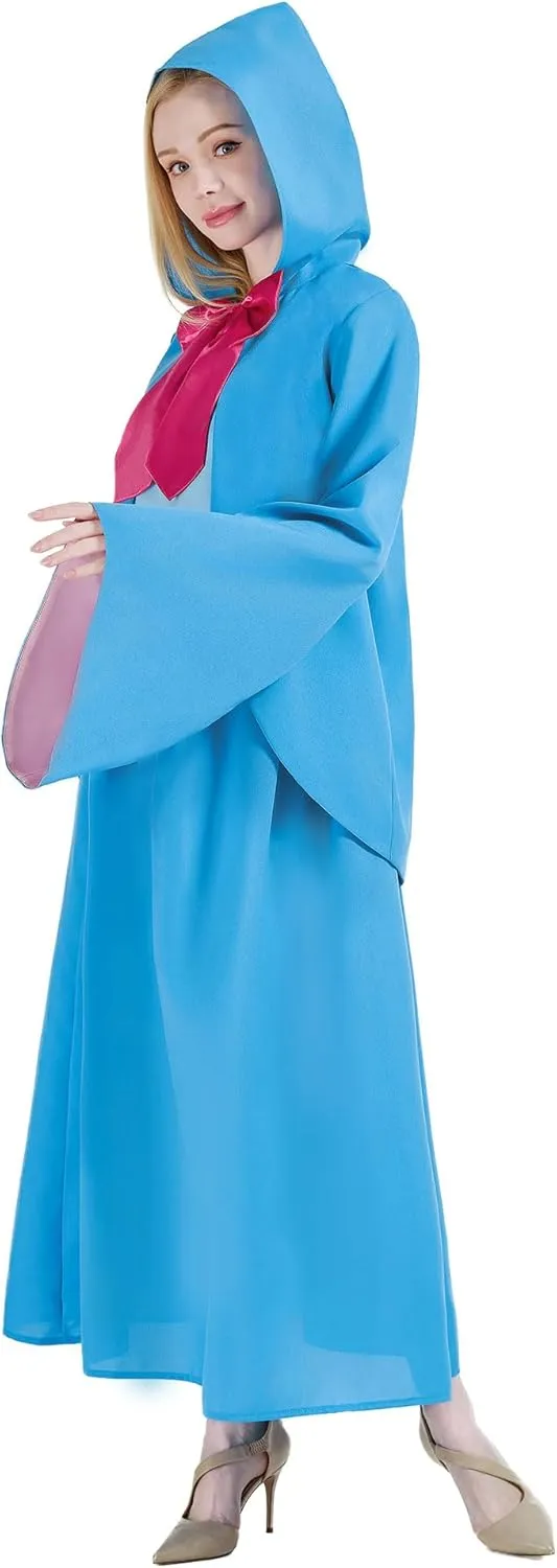 Godmother Costume for Women Adult Halloween Outfit Plus Size Girls with Dress Hooded Cloak Cape for Cosplay Party