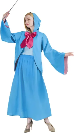 Godmother Costume for Women Adult Halloween Outfit Plus Size Girls with Dress Hooded Cloak Cape for Cosplay Party