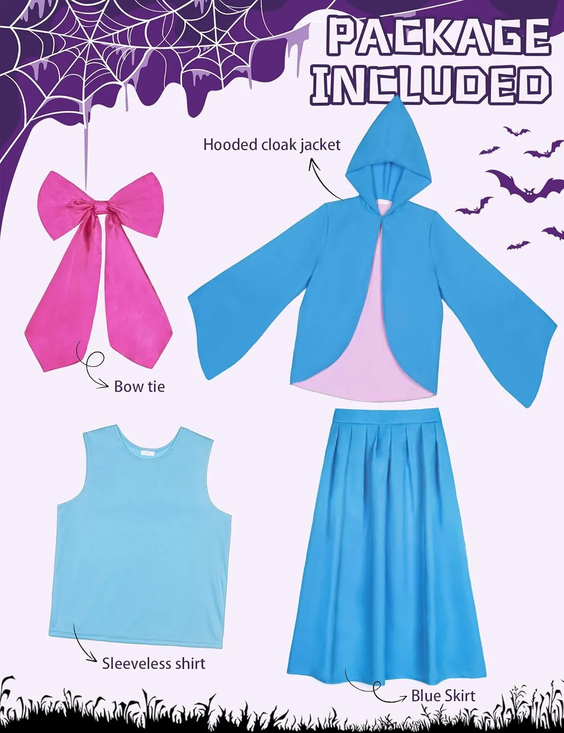 Godmother Costume for Women Adult Halloween Outfit Plus Size Girls with Dress Hooded Cloak Cape for Cosplay Party