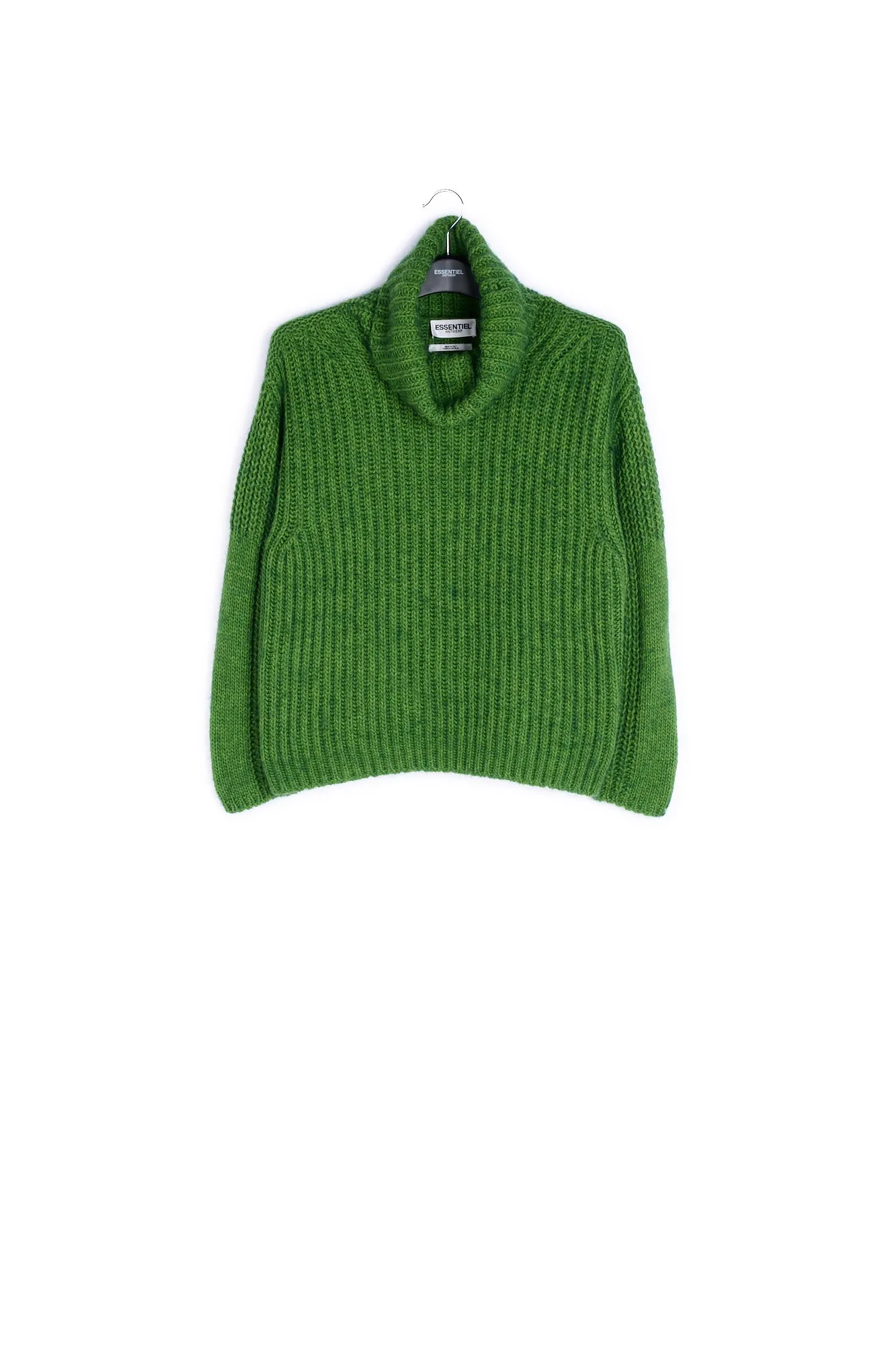 Green chunky ribbed turtleneck sweater