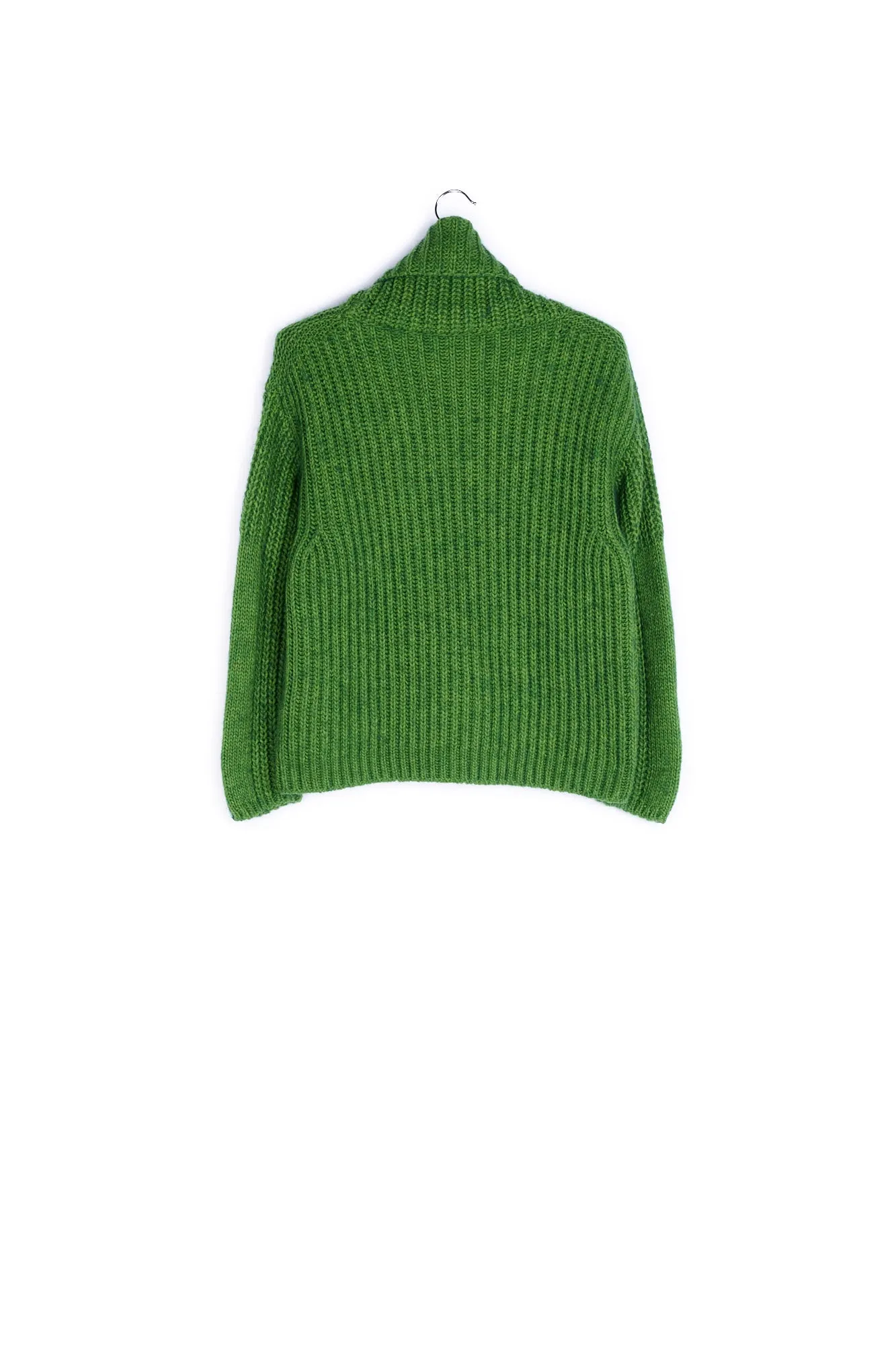 Green chunky ribbed turtleneck sweater